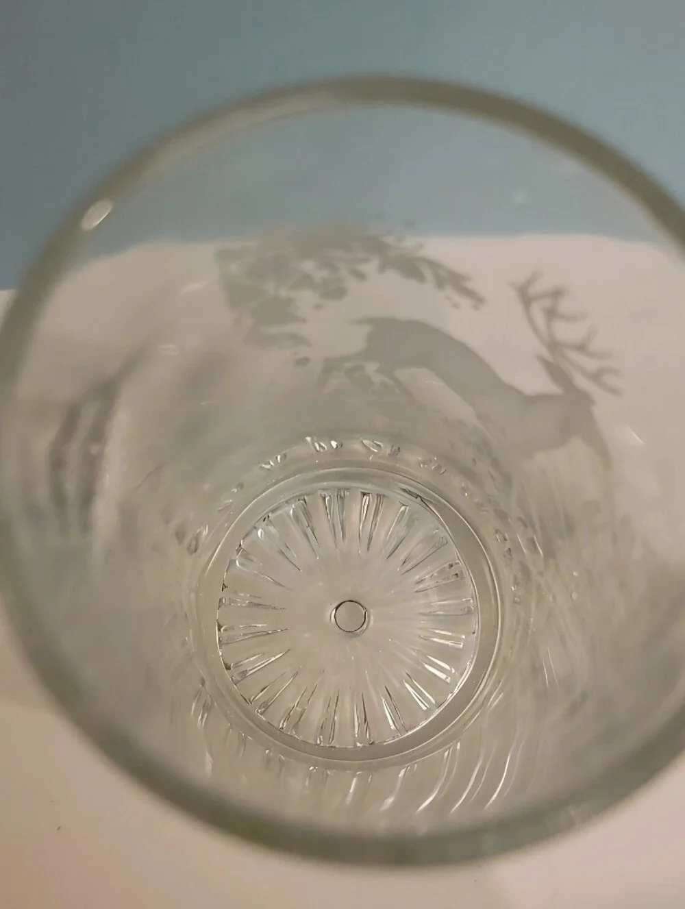 German Vintage Glass Beer Stein Pewter Lid- White Enameked Deer/ Stsg Motif